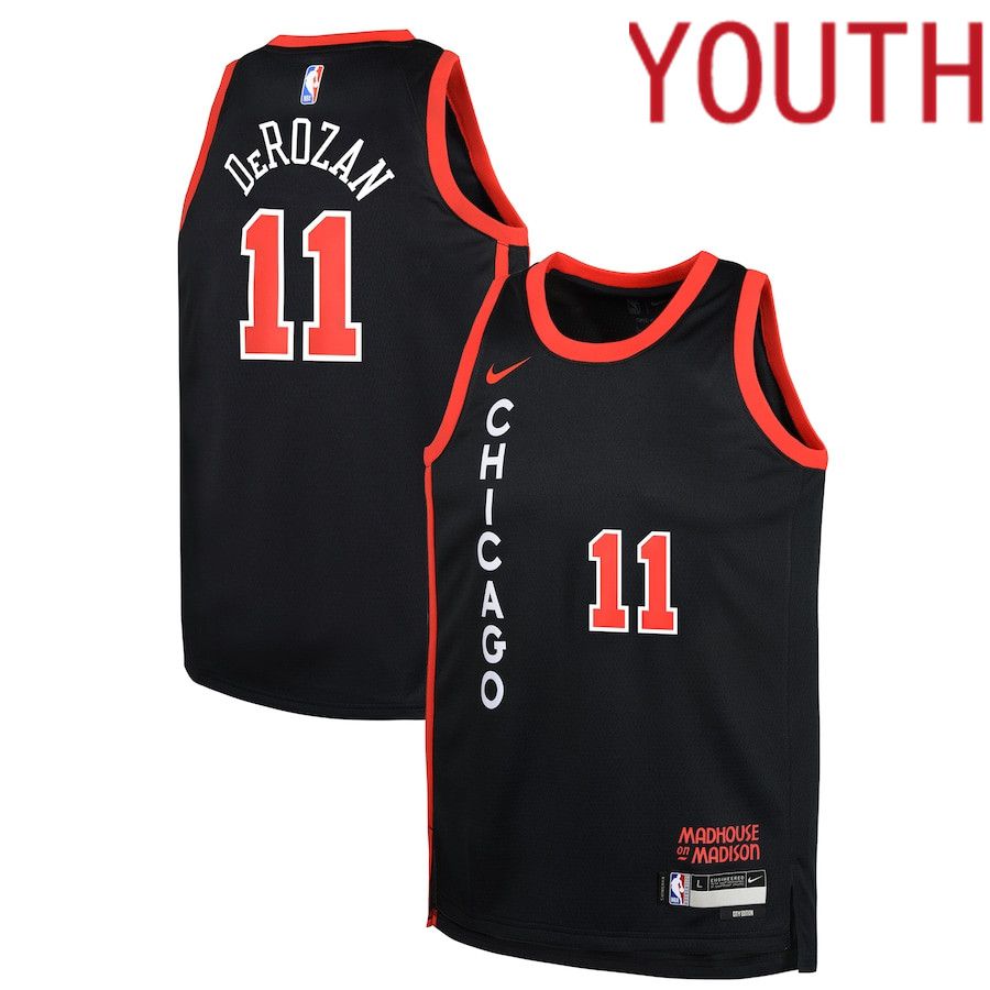 Youth Chicago Bulls 11 DeMar DeRozan Nike Black City Edition 2023-24 Swingman Replica NBA Jersey